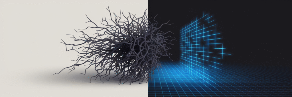Abstract visual of chaos transforming into order.
