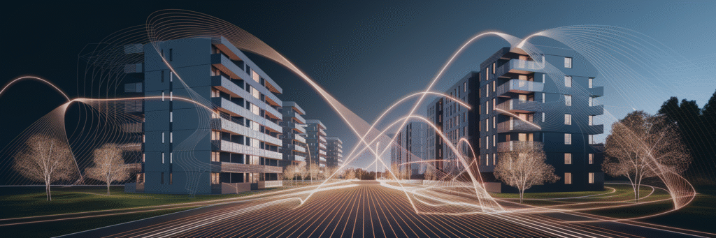 Abstract visual of AI in multifamily real estate